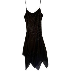 Byer Too! VTG Black Midi Dress Women's 6 Whimsical Goth Fairy Grunge Y2K Beading